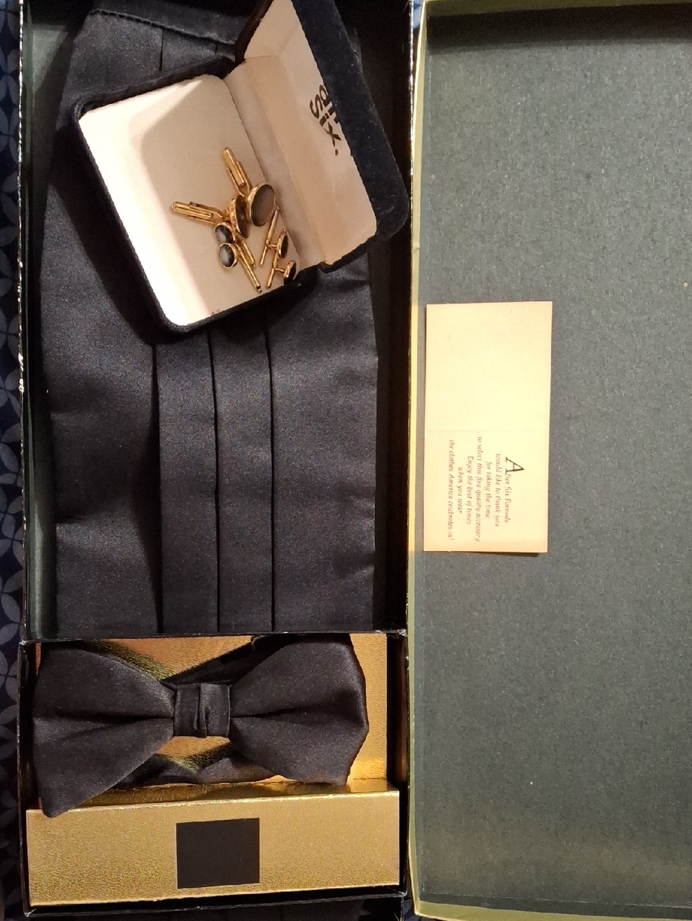 After Six Black and White Formal Accessory Box - Bowtie, Cumberbund, Cufflinks